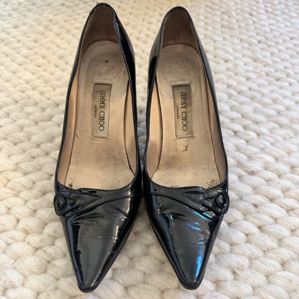 Jimmy Choo Black Leather Patent Leather Pumps